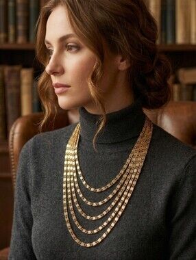 Vintage 5-Strand Gold-Tone Layered Chain Necklace